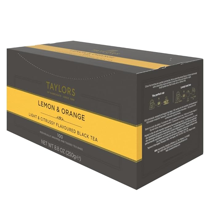 Taylors of Harrogate Lemon & Orange, Black Tea, Individually Wrapped Bags, 100 Count (Pack of 1), Citrussy, Fragrant and Light, Caffeinated, Enjoy Hot or Iced, 100 Teabags - Bloomnest