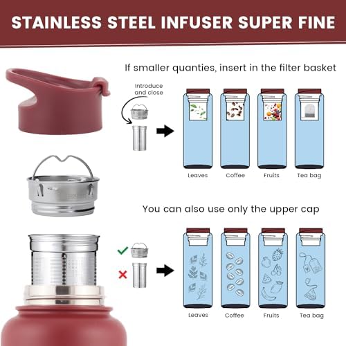 Lexlion Tea Infuser Water Bottle 32 Oz – Triple Wall Insulated Stainless Steel, Loose Leaf & Fruit Strainer, 3 Leakproof Lids, BPA-Free Silicone Sleeve, Reusable Thermal Mug - Bloomnest