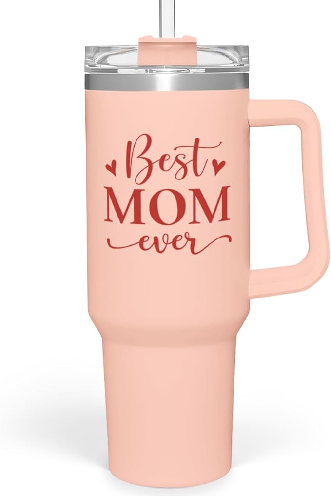SANDJEST Mom Gifts Best Mom Ever Tumbler Stainless Steel 40oz with Handle Insulated Travel Cup - Mom Travel Coffee Mug, Mother's Day Christmas Birthday Gifts from Son Daughter - Bloomnest