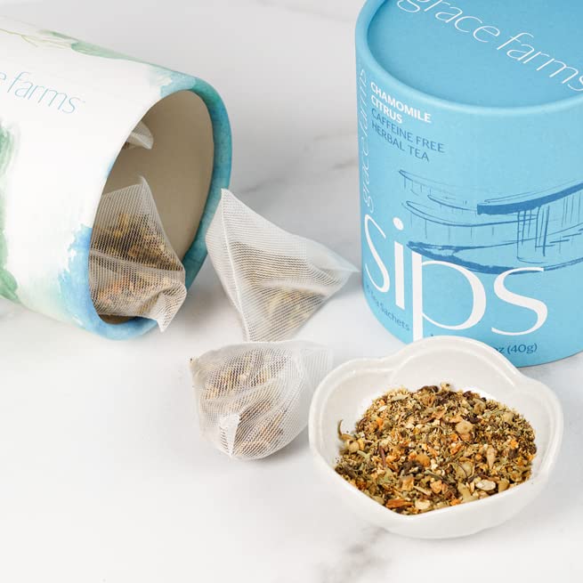 Grace Farms CHAMOMILE CITRUS Herbal Tea (16 Pyramid Sachets) | Naturally Sweet, Calming and Caffeine Free |Organic, Fair Trade and Kosher Certified | Gives Back 100% of Profits - Bloomnest
