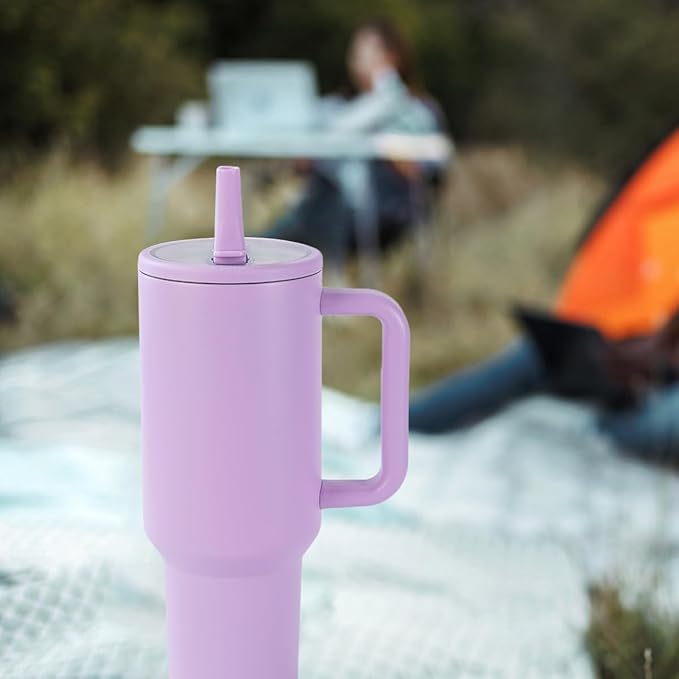 40 oz Insulated Tumbler with Handle,Flip Straw,Lid & Rubber Base Stainless Steel Water Bottle - Leak Proof Vacuum Insulated Mug BPA Free Reusable Travel Cup Gifts for Women/Men (Dark purple) - Bloomnest