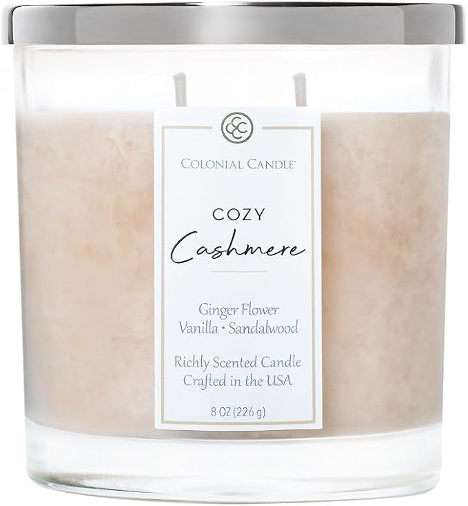 Colonial Candle Cozy Cashmere Scented Candle Jar, Highly Fragranced Candles for Home Scented, Mottled Wax Candle, 2 Wick, 8 oz - Made in The USA - Bloomnest