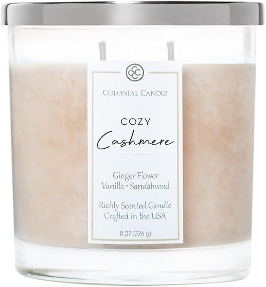 Colonial Candle Cozy Cashmere Scented Candle Jar, Highly Fragranced Candles for Home Scented, Mottled Wax Candle, 2 Wick, 8 oz - Made in The USA - Bloomnest