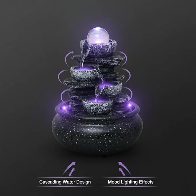 Tabletop Fountain Indoor Waterfall Meditation Fountain,Desktop Water Feature with LED Light for Home Office Bedroom Relaxation (26002) - Bloomnest