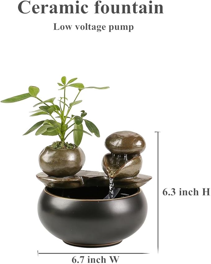Ceramic Tabletop Fountain for Indoor and Home Decoration Table Desk Office Patio (Black 2) - Bloomnest