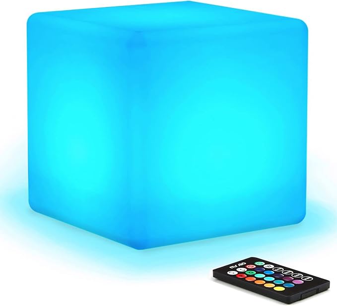 Mr.Go Rechargeable LED Color-Changing Light Cube 8", Dimmable Soothing Mood Lamp with Remote, 16 RGB Colors 4 Modes, Waterproof Cube Lights for Home Patio Party Accent Ambient Decorative Lighting - Bloomnest