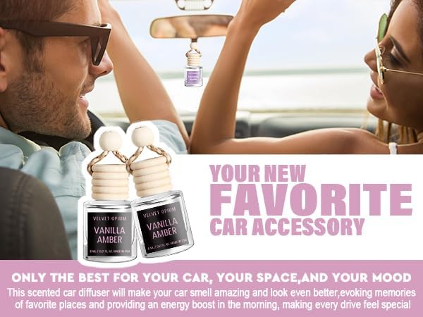 C Classy Car Air Freshener Hanging 2 Pack, Vanilla Amber Essential Oil Diffuser for Cars, Long-Lasting Fragrance, Cute Car Accessories, C ar Air Fresheners for Women & Men Gift, Made in USA - Bloomnest