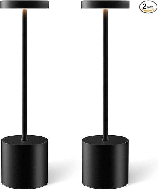Cordless Table Lamp Set of 2, Rechargeable 5000mAh Battery Powered Outdoor Table Lamps, Portable LED Desk Lamp, 3 Color Dimmable Light for Restaurant, Patio, Bedroom, Bedside Night Lamp(Black) - Bloomnest