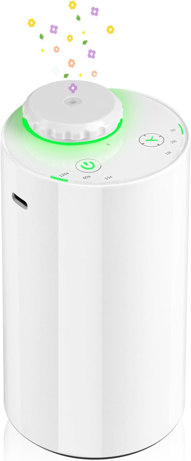 Waterless Diffuser for Essential Oil Nebulizer, 7 Colors LED Light, Battery Powered Mini Scent Air Machine, Aromatherapy Mist Diffuser for Home Room Car Office Black (White-2) - Bloomnest