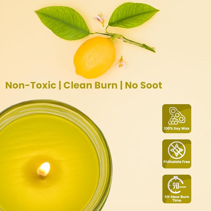 Candle Set Lemon Fresh Odor Eliminating – 2 Pack - 12oz – Long-Lasting Soy Wax Candles – Neutralizes Pet, Kitchen & Smoke Odors – Clean Burn, Eco-Friendly, Aromatherapy Candle - Bloomnest