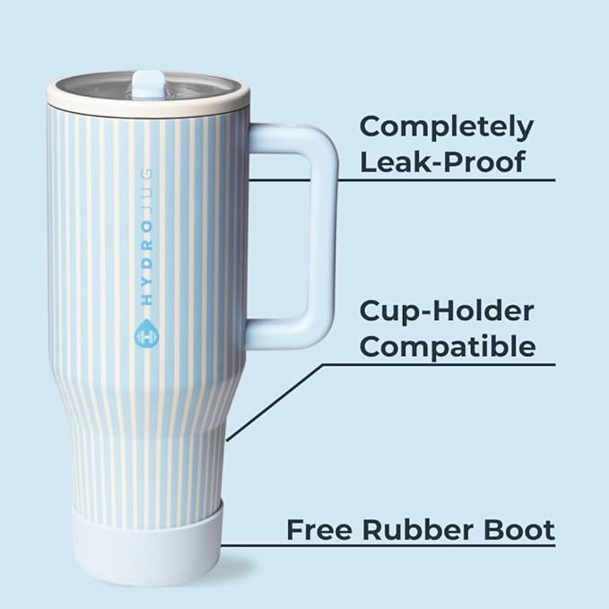 HydroJug Traveler - 40 oz Water Bottle with Handle & Flip Straw - Fits in Cup Holder, Leak Resistant Tumbler-Reusable Insulated Stainless Steel & Rubber Base - Gifts for Women & Men, Cape Cod - Bloomnest