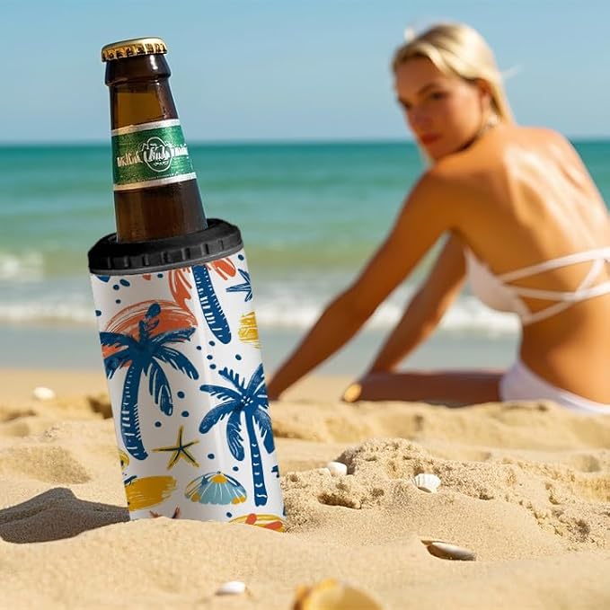 1 Pack 16 oz Sublimation Blank tumblers Skinny 4 in 1 Can Cooler with 2 lid Stainless Steel Double Wall Insulated Beer Bottle Holder Slim Can Coolers for Drinks - Bloomnest