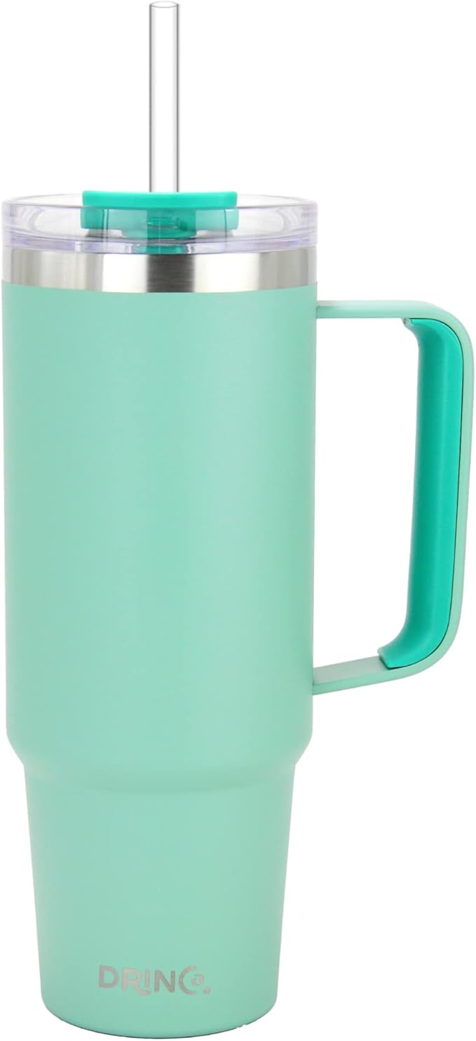 Drinco 40oz 30 oz Tumbler with Handle, Straw Lid, Insulated Stainless Steel Travel Mug Water Bottle Ice Coffee Cup For Cold and Hot, BigSur (30oz Sage)