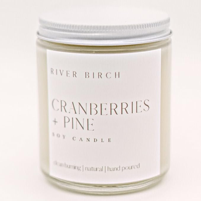 River Birch Candles Cranberries + Pine Scented Candle | Premium, All-Natural, Non-Toxic, Soy Candles | 8.5oz 40 Hr Burn Time | Cozy Relaxing Gifts for Home - Bloomnest