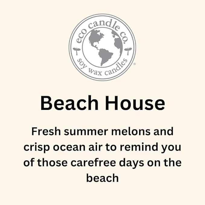 Eco Candle Co. Recycled Candle, Beach House, 26 oz. - Scents of Melons & Ocean Air - 100% Soy Wax, No Lead, Kraft Paper Label & Lid, Hand Poured, Phthalate Free - Bloomnest
