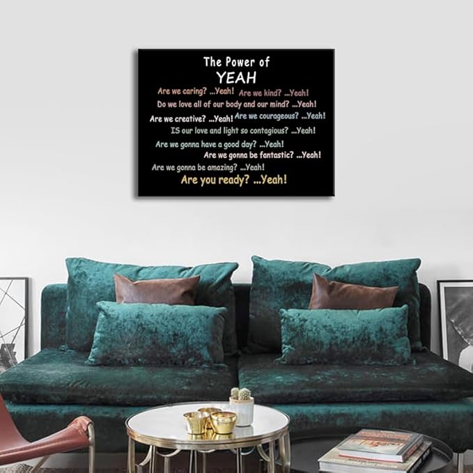 Inspirational Poster “The Power of Yeah” Motivational Wall Decor Positive Psychological Suggestion Q&A for Bedroom School Children's Room Psychotherapy Room Framed Ready to Hang [30" W X 40" H] - Bloomnest