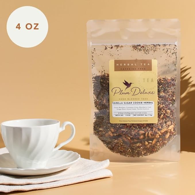 Vanilla Sugar Cookie Herbal Tea – Caffeine-Free Loose Leaf Blend with Rooibos, Vanilla and Cinnamon – Naturally Smooth Flavor, No Added Sugar – 60 to 80 Cups – Small Batch USA – Plum Deluxe - Bloomnest