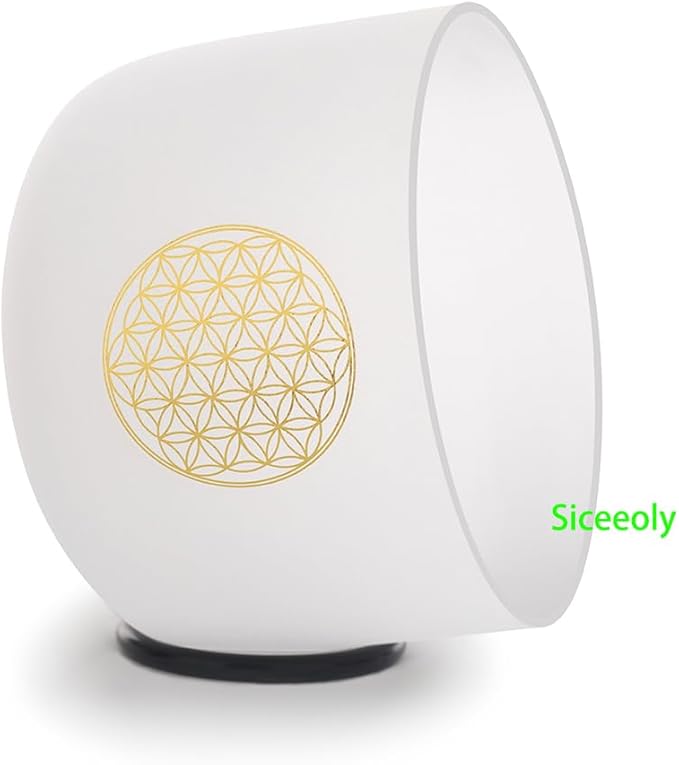 8" C Note 432HZ Flower of Life Crystal Singing Bowl Frosted Quartz Root Base Chakra Meditation Sound Healing with Durable Carrying Case Suede Striker O-ring - Bloomnest