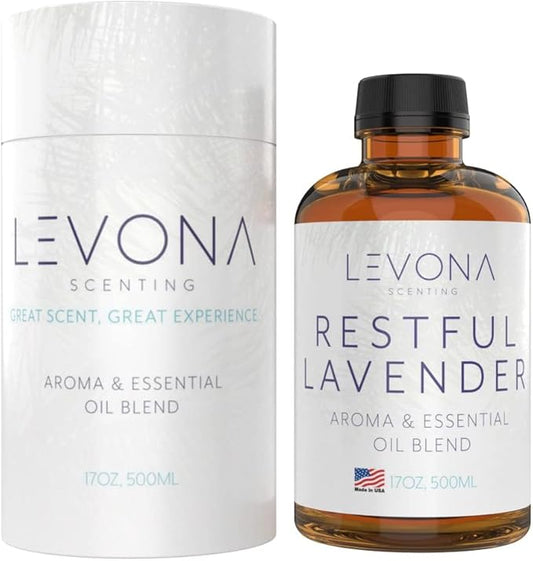 Levona Scent Essential Oil - Fresh Aroma for Home, Office, Hotel & Spa, Perfect in Humidifiers and Diffusers, Luxury Fragrance, with Eucalyptus, & Bergamot Notes - 500ml/ 17 fl oz, Restful Lavender - Bloomnest