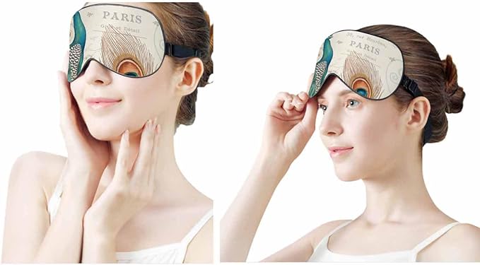 Peacock Flowers Sleep Eye Mask Vintage Feather Letter Green Brown Men Women Sleep Mask with Adjustable Strap Eye Cover Eye Shade for Travel, Nap,Meditation - Bloomnest