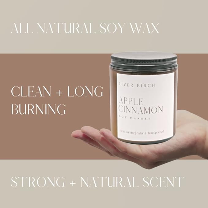 River Birch Candles Apple Cinnamon Scented Candle | Premium, All-Natural, Non-Toxic, Soy Amber Jar Candles | 8.5oz 40 Hr Burn Time | Cozy Relaxing Gifts for Home - Bloomnest