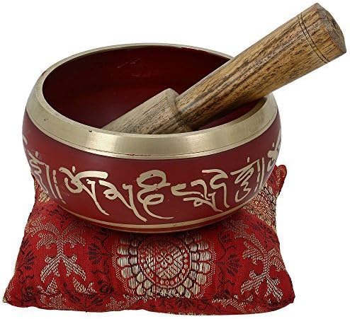 Ajuny Tibetan Singing Bowl Set Handmade Brass Sound Bowl for Meditation Yoga Chakra Healing Stress Relief Spiritual Mindfulness Authentic Unique Spiritual Gifts for Men & Women (Red) AJUNY
