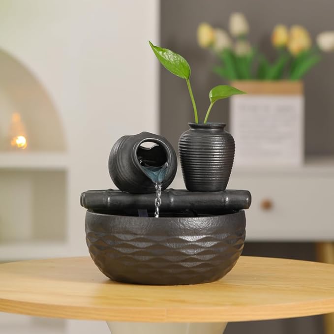 Ceramic Tabletop Desktop Fountain Water Feature Decoration Indoor Home Office - Bloomnest