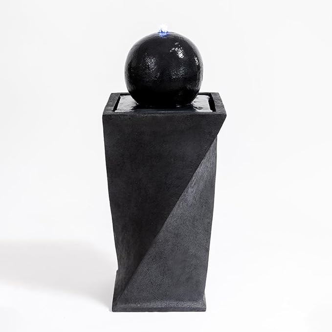 Black Sphere Water Fountain Outdoor –Unique Rotating Curve Design，Modern Zen Water Fountain for Garden, Patio, Indoor Floor Standing Decor,32.28'' Tall (Black) - Bloomnest
