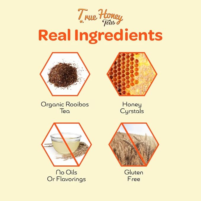 True Honey Rooibos Tea Bags - Honey Crystals Blended in Every Sachet - Decaf Red Rooibos Tea - All Natural Organic Herbal Caffeine Free Tea Bag 24 Count - Bloomnest