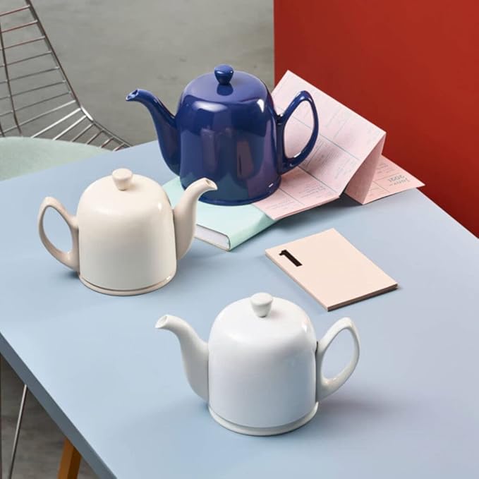 Degrenne Salam Luxury French Tea Pot - Porcelain Teapot with Stainless Steel Cover, Ceramic Tea Kettle for Loose Tea, Removable Infuser, 6 Cup Capacity, 36oz - Monochrome White - Bloomnest