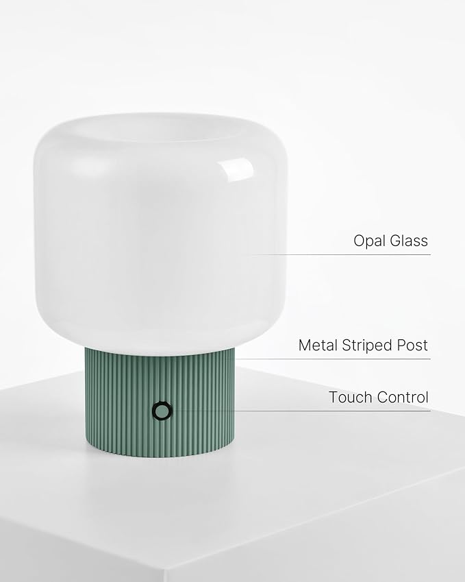 Halo Mushroom Lamp, 5W Cute Cordless Rechargeable Table Lamp with Glass Shade, 3 Color Temps LED Dimmable Ambient Lighting, Small Retro Touch Bedside Light for Bedroom Decor, Vintage Green - Bloomnest