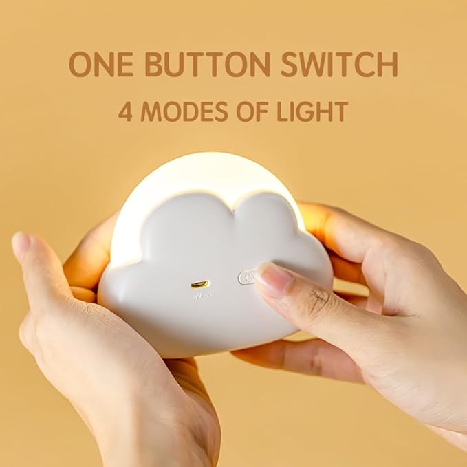Portable LED Night Light, Cute Cloud Mini Desk Lamp with 4 Working Modes, Rechargeable Kids Night Light for Camping, Bedside Lamp for Bedroom Nightlights [with Wrist Strap] [with USB Cable] - Bloomnest