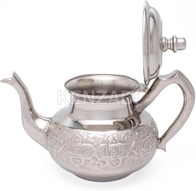 Moroccan Brass Teapot Silver Plated Hand Made In Fes by Kenzadi (7.08, Standard) - Bloomnest