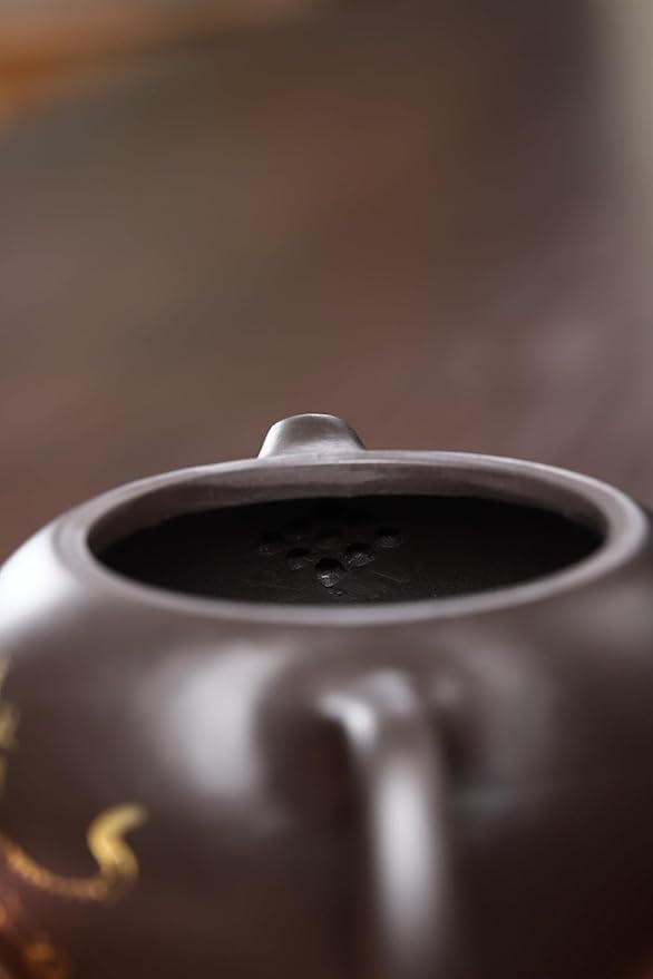 Xishi Teapot 7oz Chinese Yixing Zisha Clay Pot Ceramics Purple Sand Mud Kungfu Tea Set Kettle Spherical Filter (Black with golden tiger) - Bloomnest