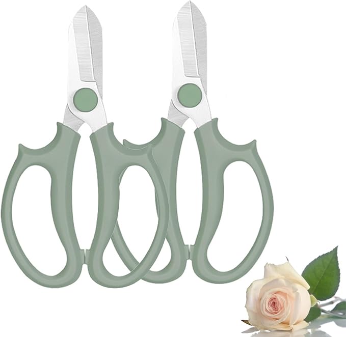 Leize Flower Scissors, Premium Thickened Stainless Steel Floral Shears, Strong Pruner for Flowers, Branches and Leaves (Green Slender 2Pics) - Bloomnest