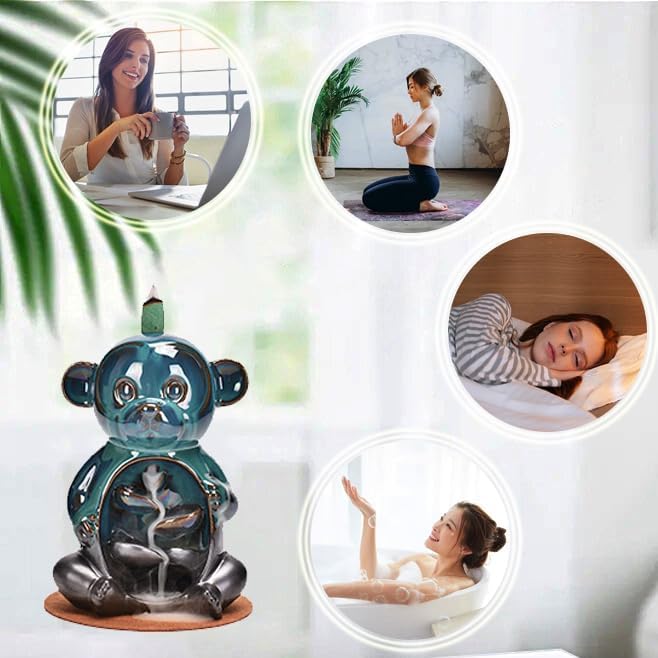 Cute Monkey Animal Waterfall Backflow Incense Holder for Sticks,Ceramic Incense Burner with Mat,Tweezers for Home Aromatherapy Ornament Decor AI017 - Bloomnest