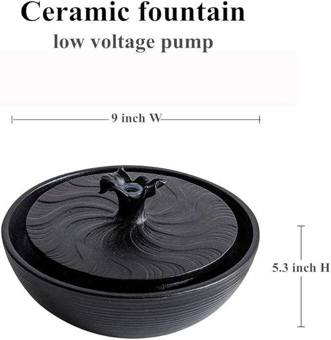 Ceramic Tabletop Water Fountain Feature for Indoor and Outdoor Home Decoration Table Desktop Office (Black) - Bloomnest