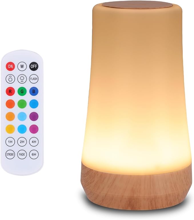 OORUN Touch Bedside Table Lamp,13 RGB Colors & 5 Brightness, USB Rechargeable Desk Lamp, Remote Control Dimmable Light with RGB Color Changing,Portable Lamp for Baby (F9) - Bloomnest