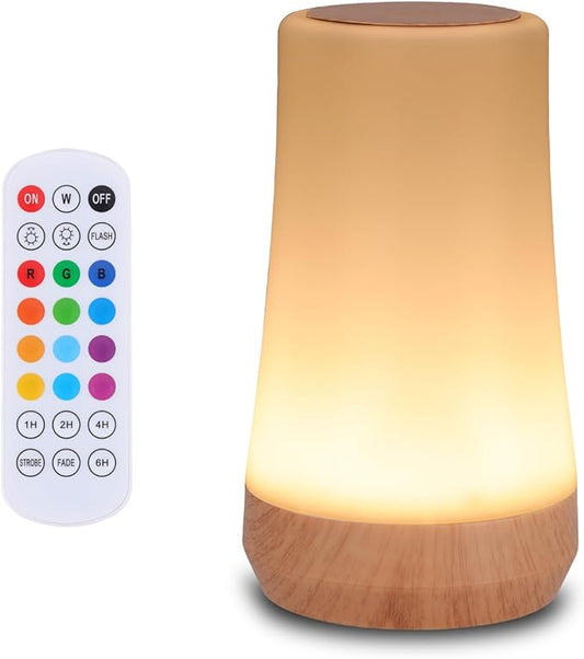 OORUN Touch Bedside Table Lamp,13 RGB Colors & 5 Brightness, USB Rechargeable Desk Lamp, Remote Control Dimmable Light with RGB Color Changing,Portable Lamp for Baby (F9) - Bloomnest