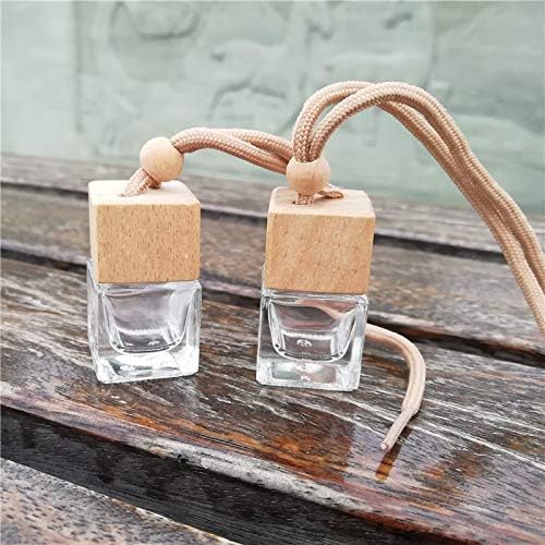 10 Pcs 8ml Car Air Freshener Ornament,Empty Clear Glass Essential Oil Diffuser Perfume Aromatherapy Pendant Vials with Wooden Caps & Hanging String-Free 1 Funnel&Dropper - Bloomnest