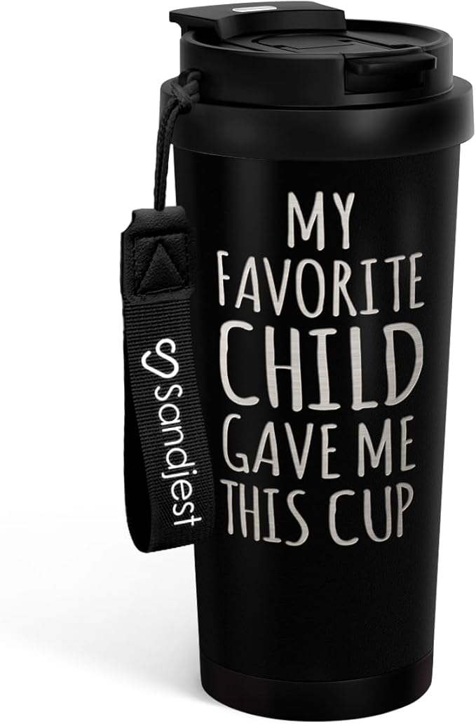 Gifts from Daughter Son - Stainless Steel 2-in-1 Lid Coffee Tumbler 18 oz, My Favorite Child Gave Me This Cup Insulated Travel Mug Gift for Dad Mom, Birthday, Christmas, Father's Day, Mother's Day - Bloomnest