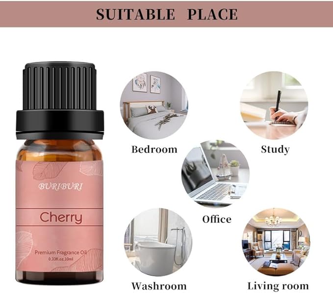 BURIBURI Cherry Fragrance Oil, Premium Grade Cherry Scented Oil 10ml Essential Oil for Diffusers, Candle Making BURIBURI