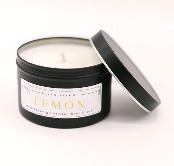 River Birch Candles Lemon Scented Candle | Premium, All-Natural, Non-Toxic, Soy Candles | 8 oz. Black Matte Tin Travel Candle | Cozy Relaxing Gifts for Home - Bloomnest