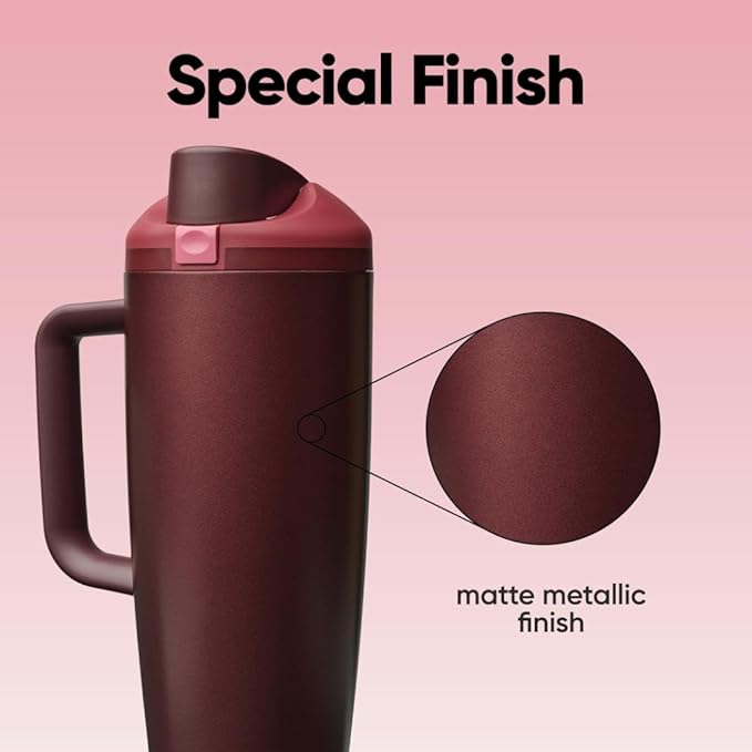 Owala FreeSip Tumbler Insulated Stainless Steel Water Bottle with Built-in Straw and Side Handle, For Travel, Work, School, and Sports, 40oz, BPA Free, Leak Proof, Black Cherry Owala