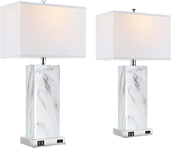 Desk Nightstand Table Lamp Set of 2, Night Stand Light Side Lamp, 3-Way Dimmable Bedside Nightstand Lamps with USB Ports - Bloomnest