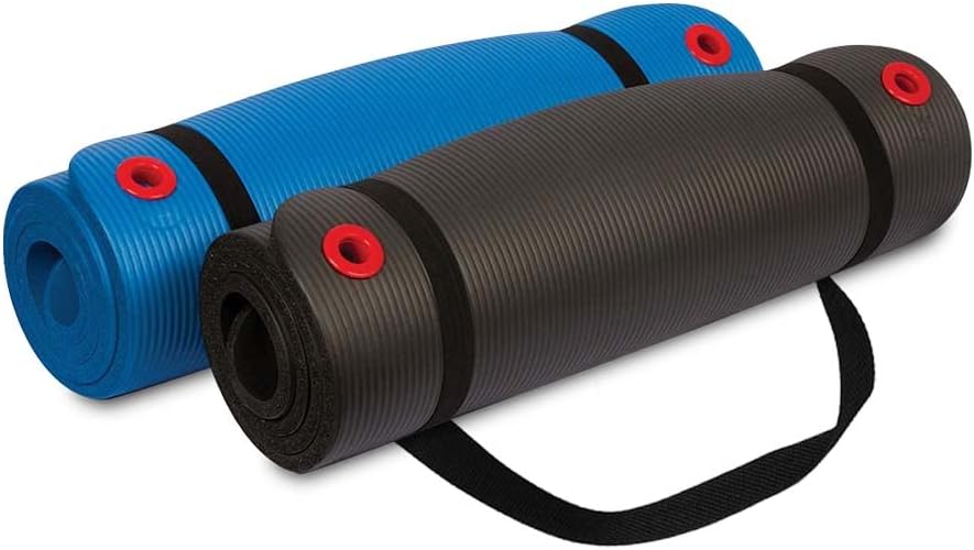 Body Sport 1/2 Inch Non-Slip Exercise Mat with Carry Strap for Men & Women - Thick Foam Surface for Yoga, Pilates, Fitness, and Aerobics - Home & Gym Workouts