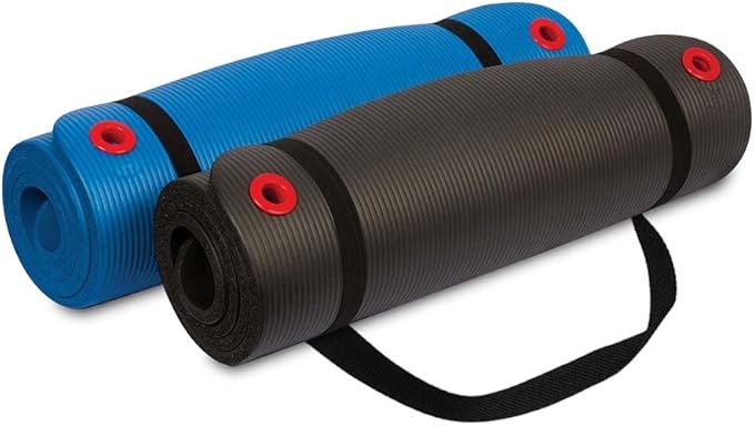Body Sport 1/2 Inch Non-Slip Exercise Mat with Carry Strap for Men & Women - Thick Foam Surface for Yoga, Pilates, Fitness, and Aerobics - Home & Gym Workouts - Bloomnest