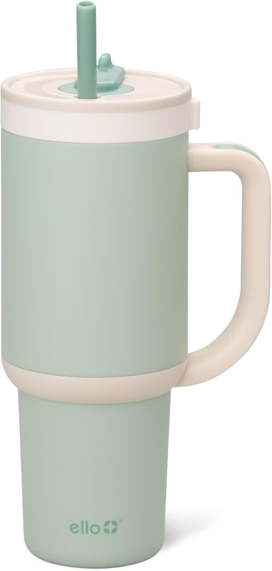Ello Oasis 30 oz Tumbler with Handle & Retracting Straw | Reusable Insulated Stainless Steel Cup 100% Leakproof, Gifts for Teens Women Men | Keeps cold for 24 Hours, Cup Holder Friendly, Pistachio - Bloomnest