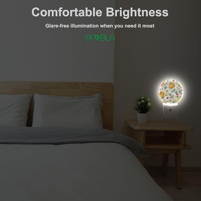 EKOBLA Pumpkin Night Light with Dusk to Dawn Auto Sensor, Autumn Fall Maple Leaf Plug-in Nightlights, Soft Glow LED Lighting for Bedroom Bathroom Hallway Kitchen - Bloomnest