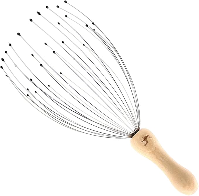 USAGA 32 Fingers Head Massager, Head Scratcher Scalp Massager, Stocking Stuffers Gift for Scalp Body Relaxing Wood Handle (1 Pack) USAGA